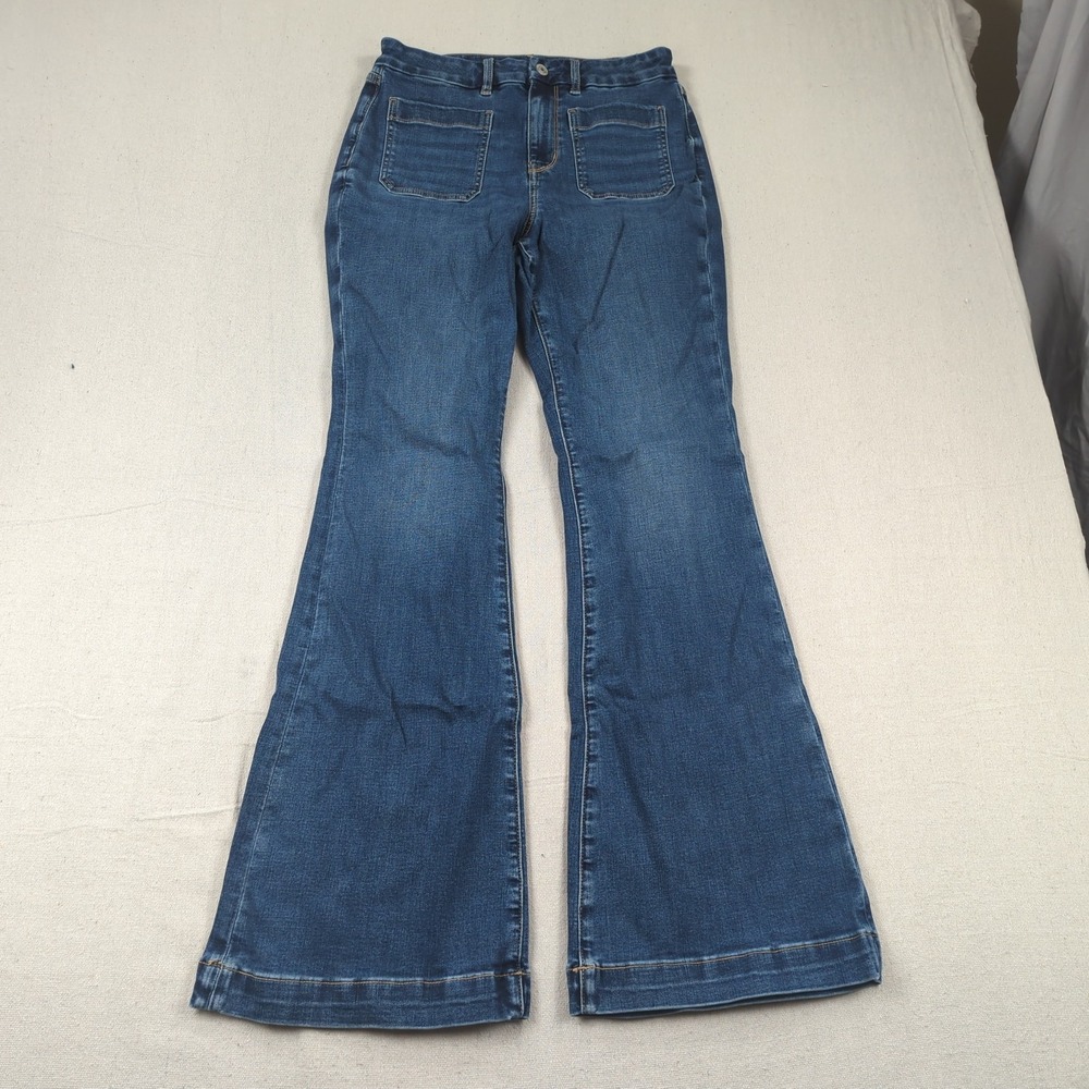 American Eagle Jeans Womens 6 Blue Curvy Super High Rise Flare Stretch Hippie
